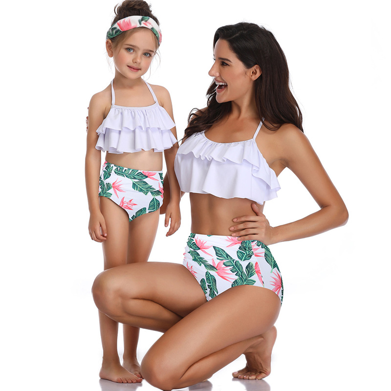 F4728-3  Swimwear Mother Daughter Women Kids Baby Girls Swimsuit Bikini